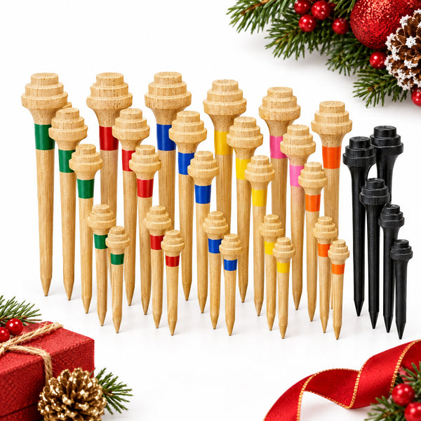 Bamboo Castle Golf Tees, Box of 20 in Colour-Coded Heights