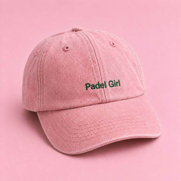 Embroidered Padel Slogan Cap in Washed Pink Cotton