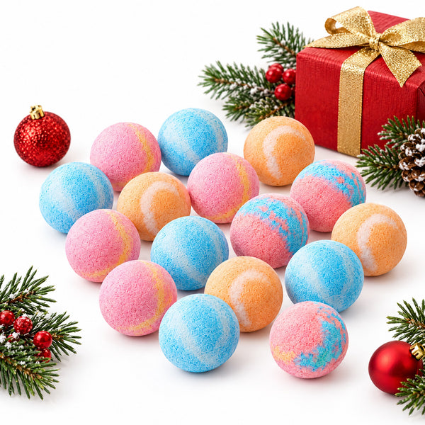 Mini Bath Bombs Pack of 16 – Colourful Fizzing Bath Treats