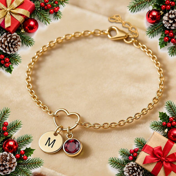 Personalised Heart Initial Birthstone Bracelet – Gift Boxed