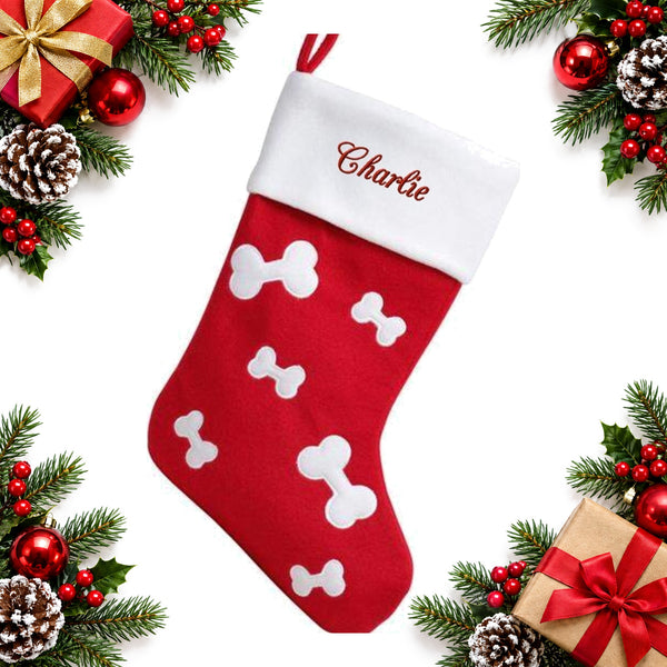 Personalised Pet Christmas Stocking with Embroidered Name