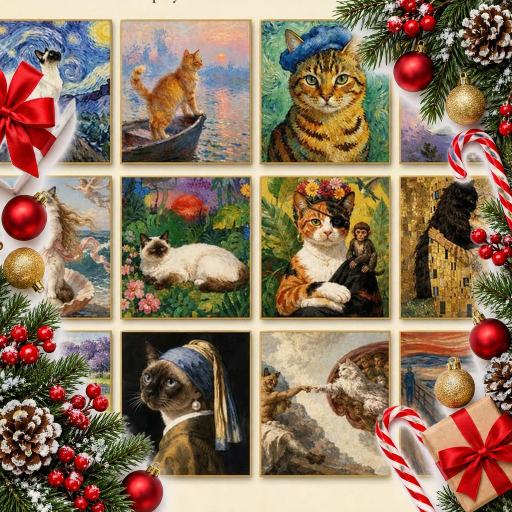2027 funny cat wall calendar cats in famous paintings 12 months — Christmas stocking filler gift