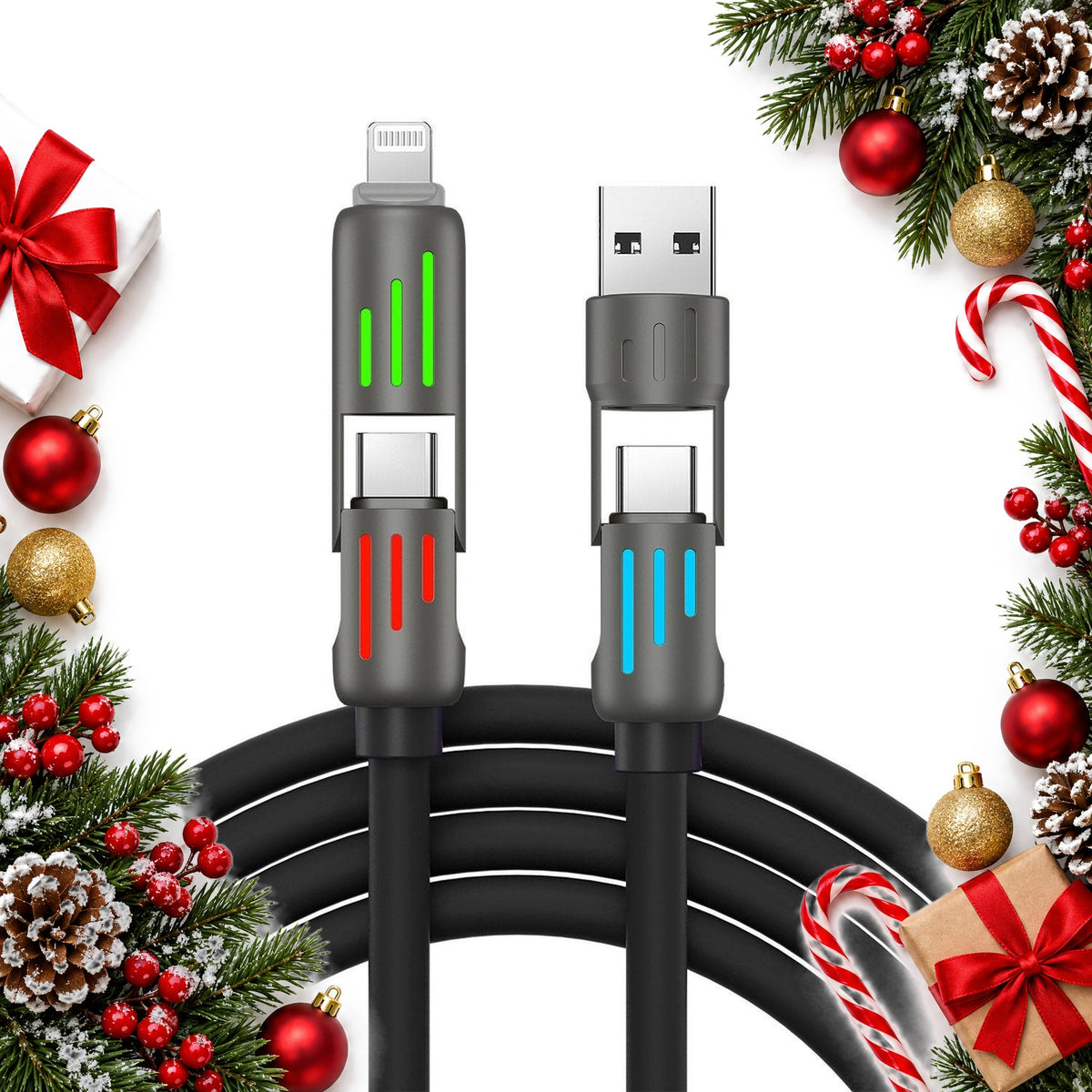 4 in 1 fast charging cable usb c lightning usb a in one — Christmas stocking filler gift