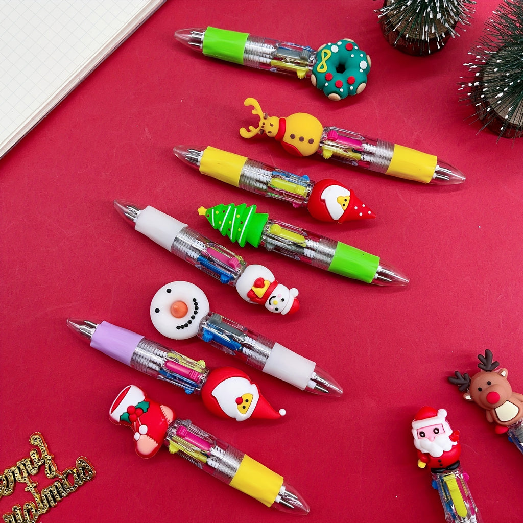 Christmas Mini Multicolour Pens with Festive Toppers – Party Pack