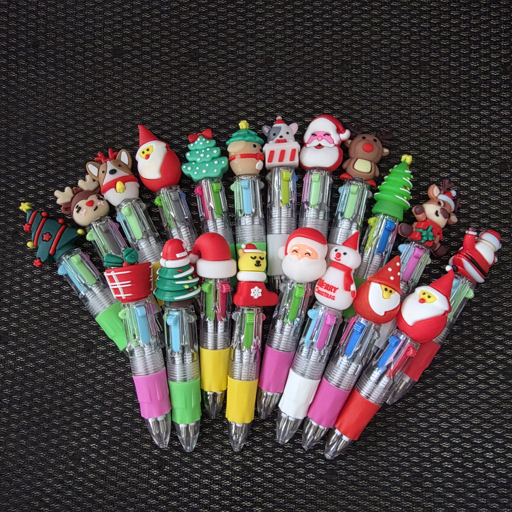 Christmas Mini Multicolour Pens with Festive Toppers – Party Pack