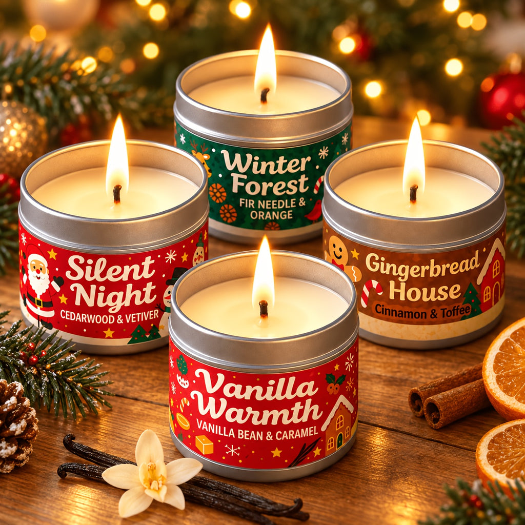 Christmas Scented Soy Candle Tins Gift Set of 4