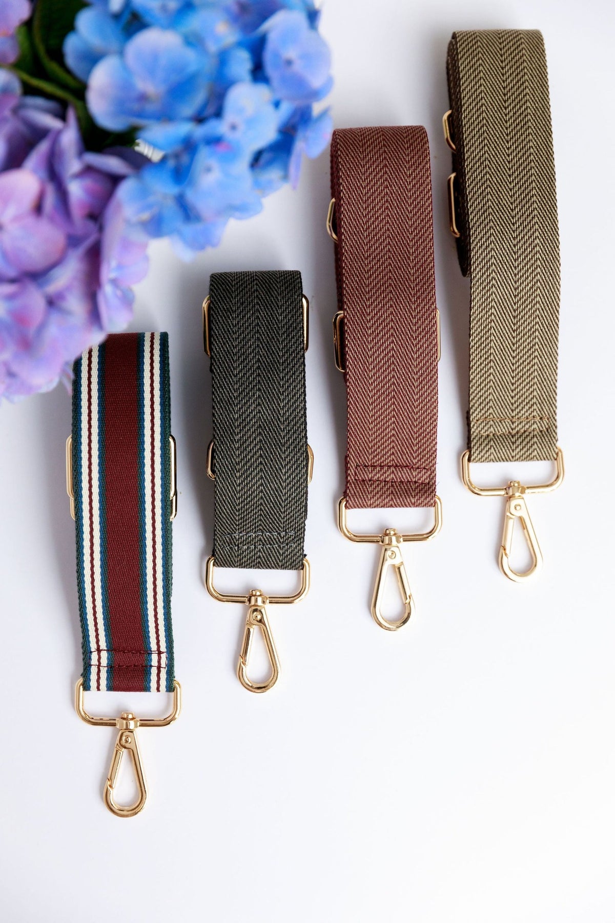 Adjustable Woven Crossbody Bag Strap with Gold-Tone Snap Hooks