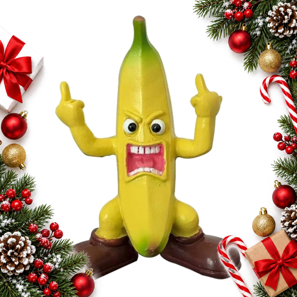 angry banana desk figurine with rude gesture funny office gift — Christmas stocking filler gift