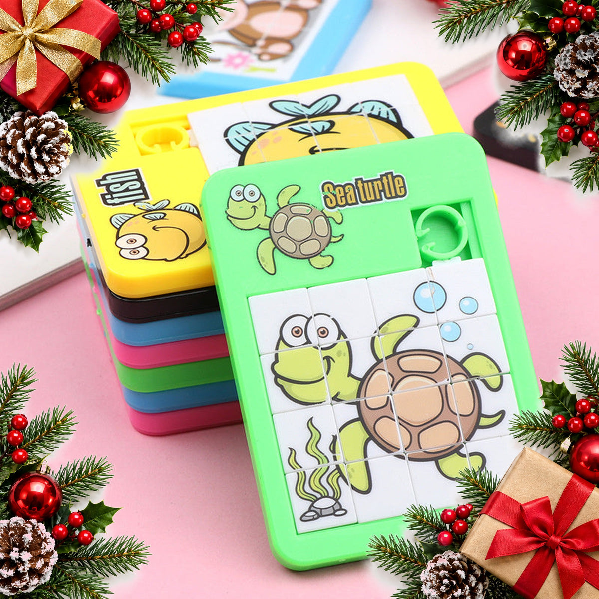 animal sliding puzzles for kids pack of 5 pocket brain teasers — Christmas stocking filler gift