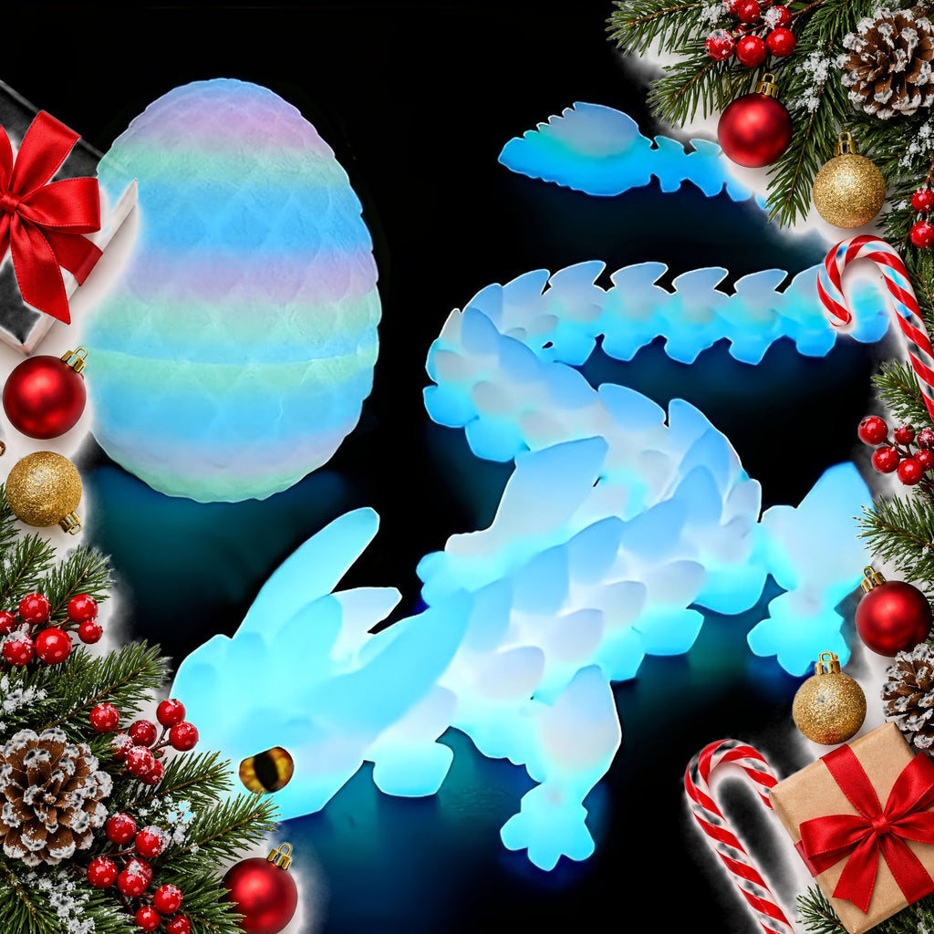 articulated glow in the dark crystal dragon and egg set — Christmas stocking filler gift