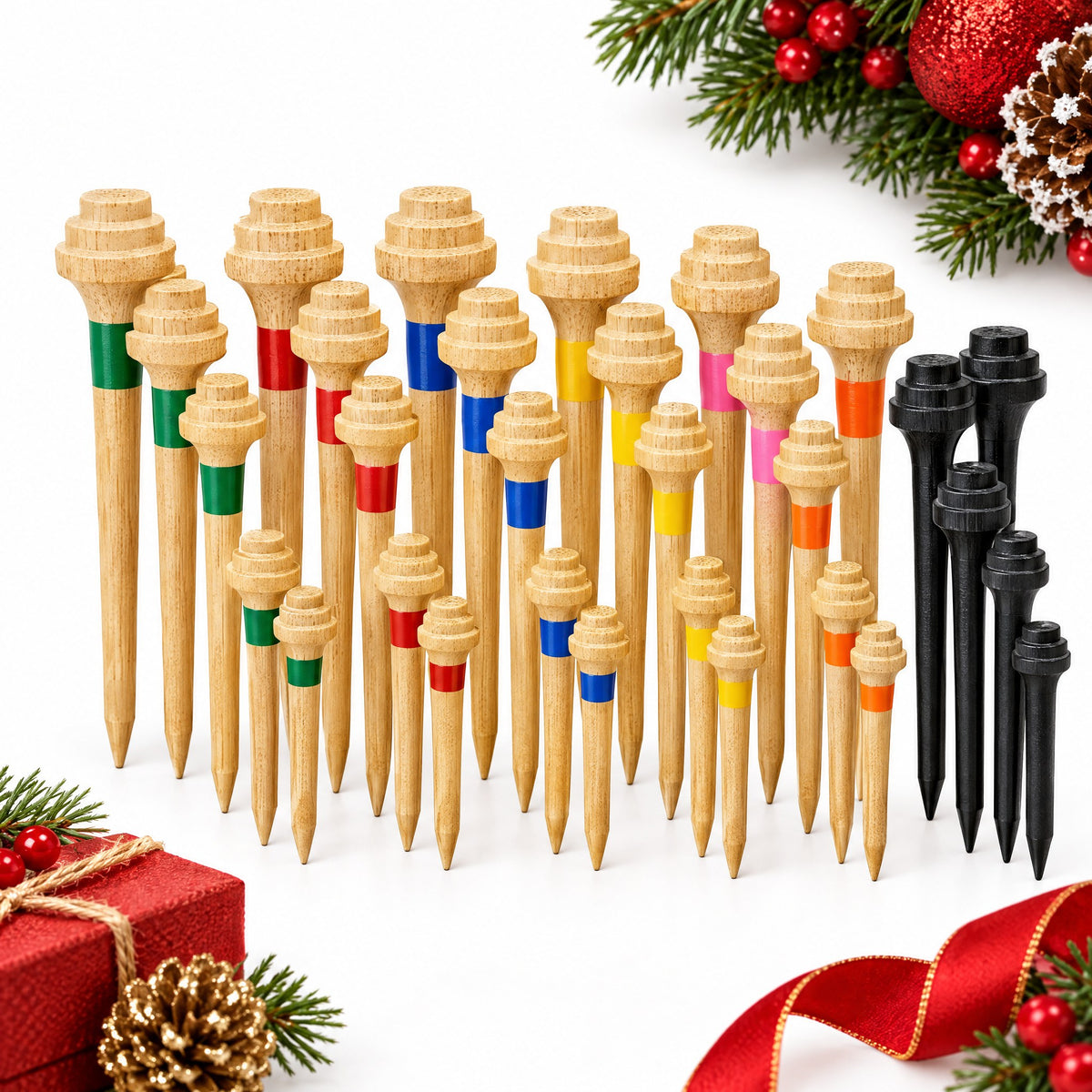 Bamboo Castle Golf Tees, Box of 20 in Colour-Coded Heights