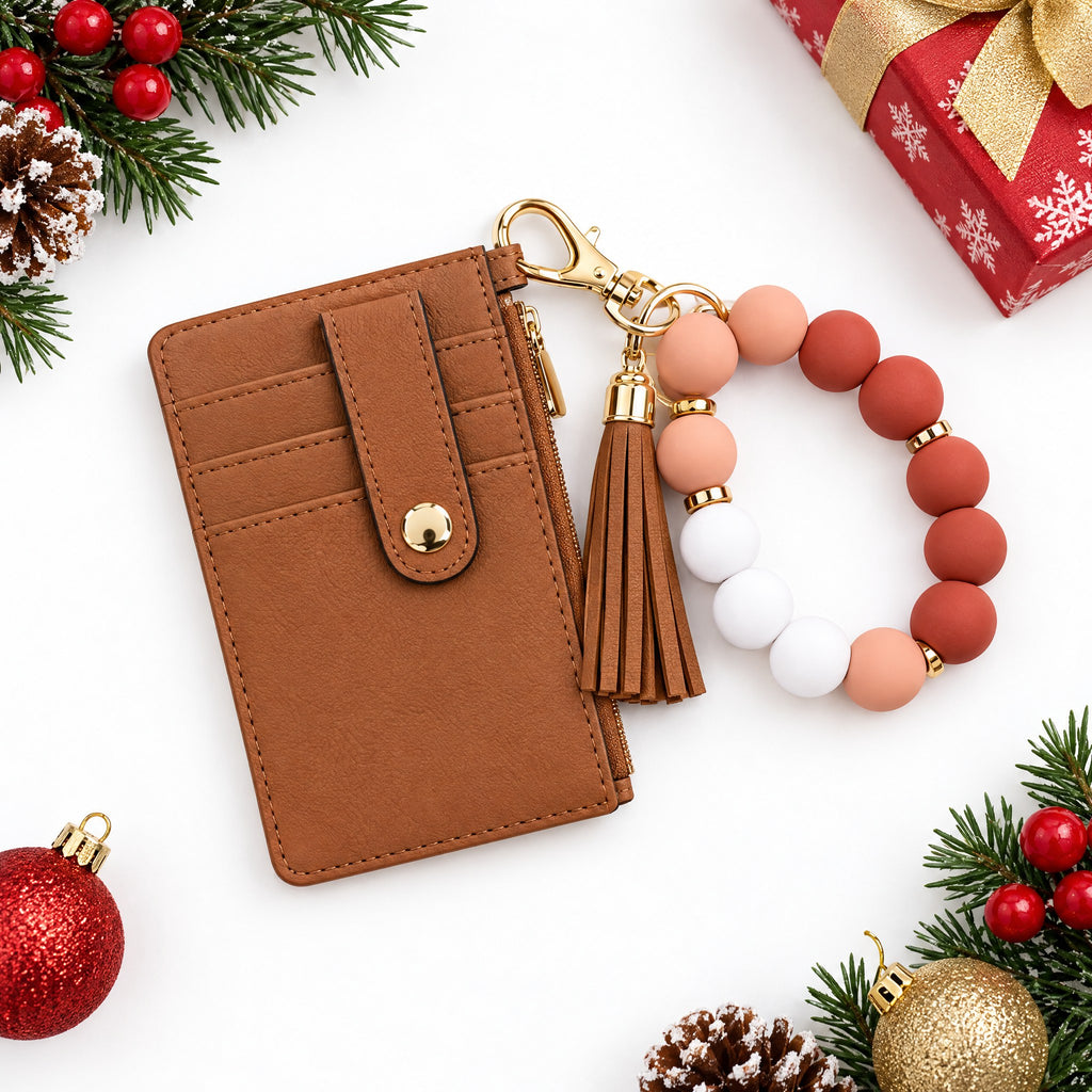 Beaded Wristlet Card Holder Wallet for Gift Cards, with Tassel