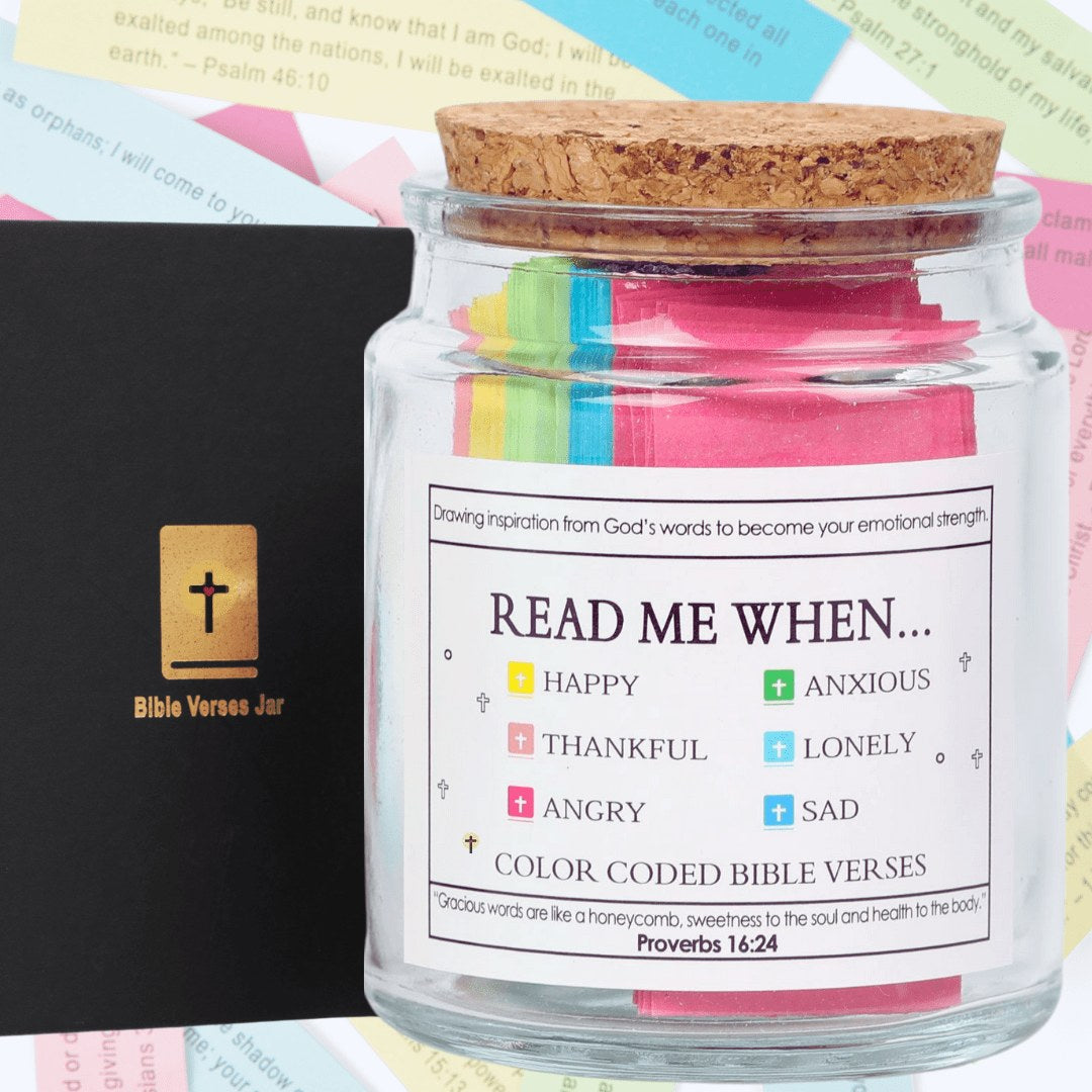Bible Verse Jar with 90 Colour-Coded Verse Scrolls in a Gift Box