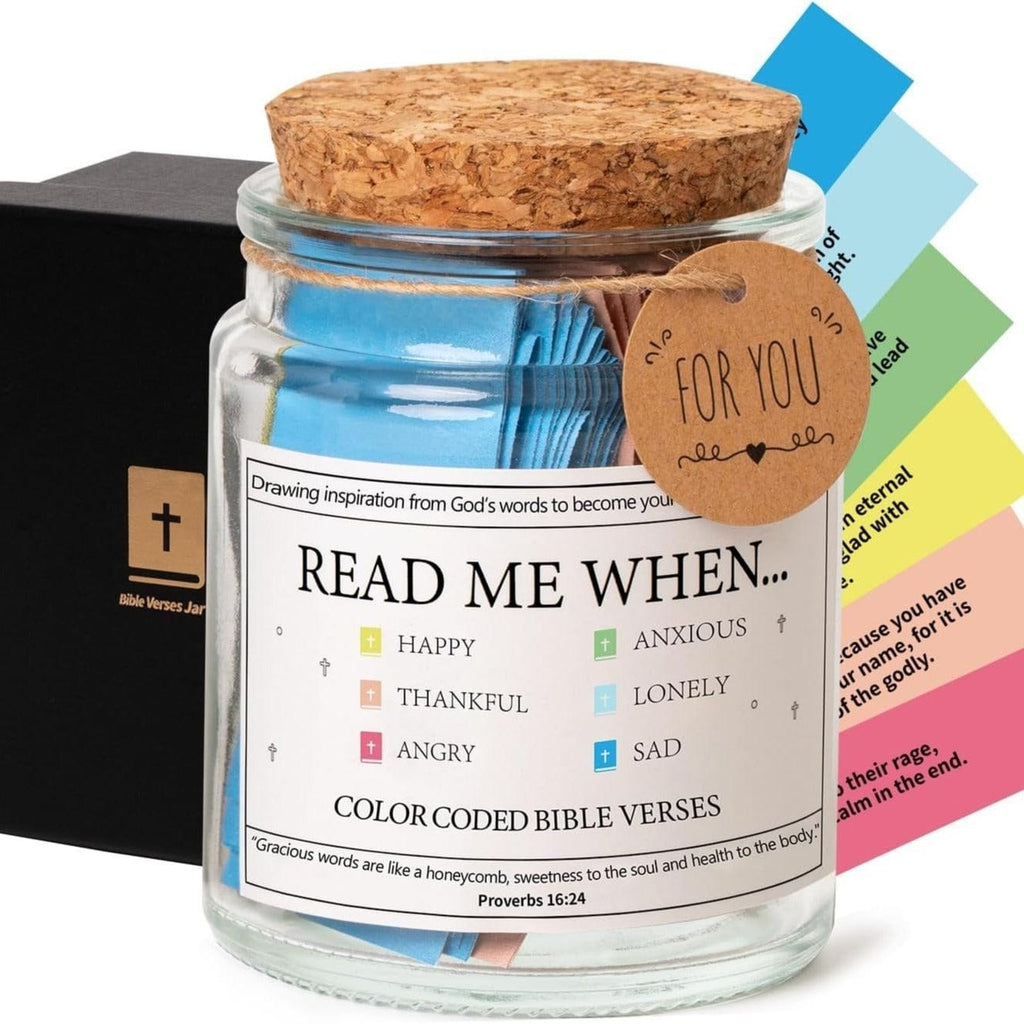 Bible Verse Jar with 90 Colour-Coded Verse Scrolls in a Gift Box