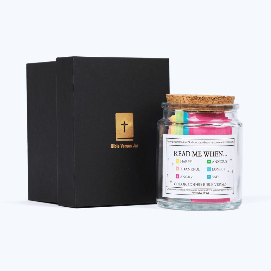 Bible Verse Jar with 90 Colour-Coded Verse Scrolls in a Gift Box