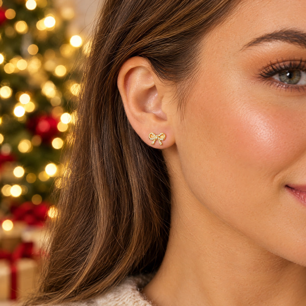 Bow Stud Earrings in a Christmas Cracker Gift Box – Gold or Silver