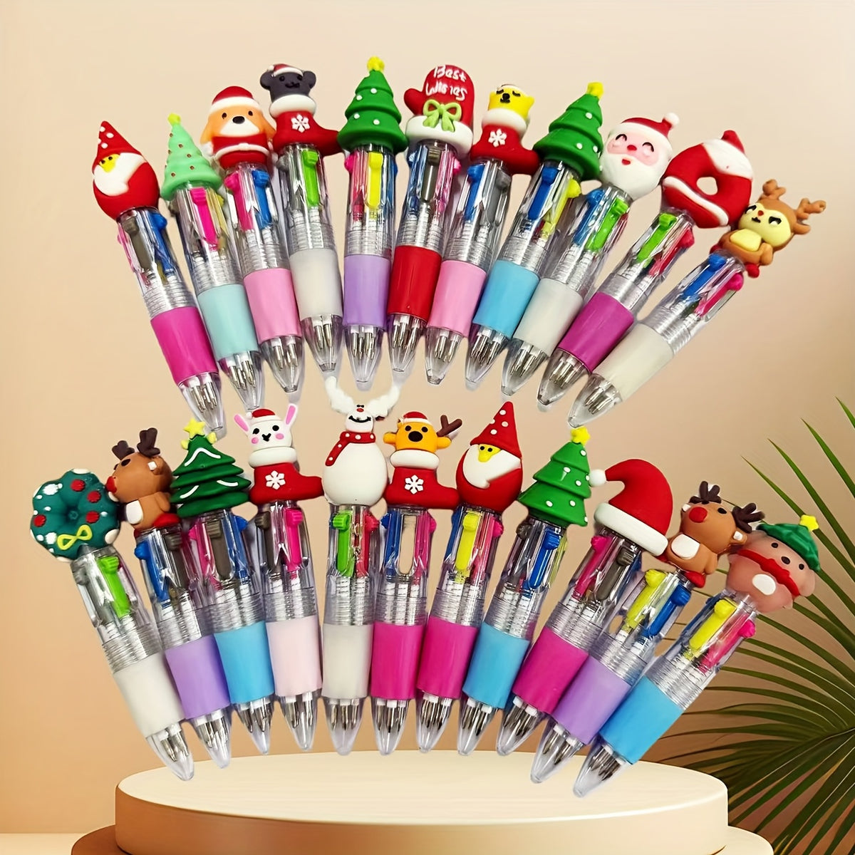 Christmas Mini Multicolour Pens with Festive Toppers – Party Pack