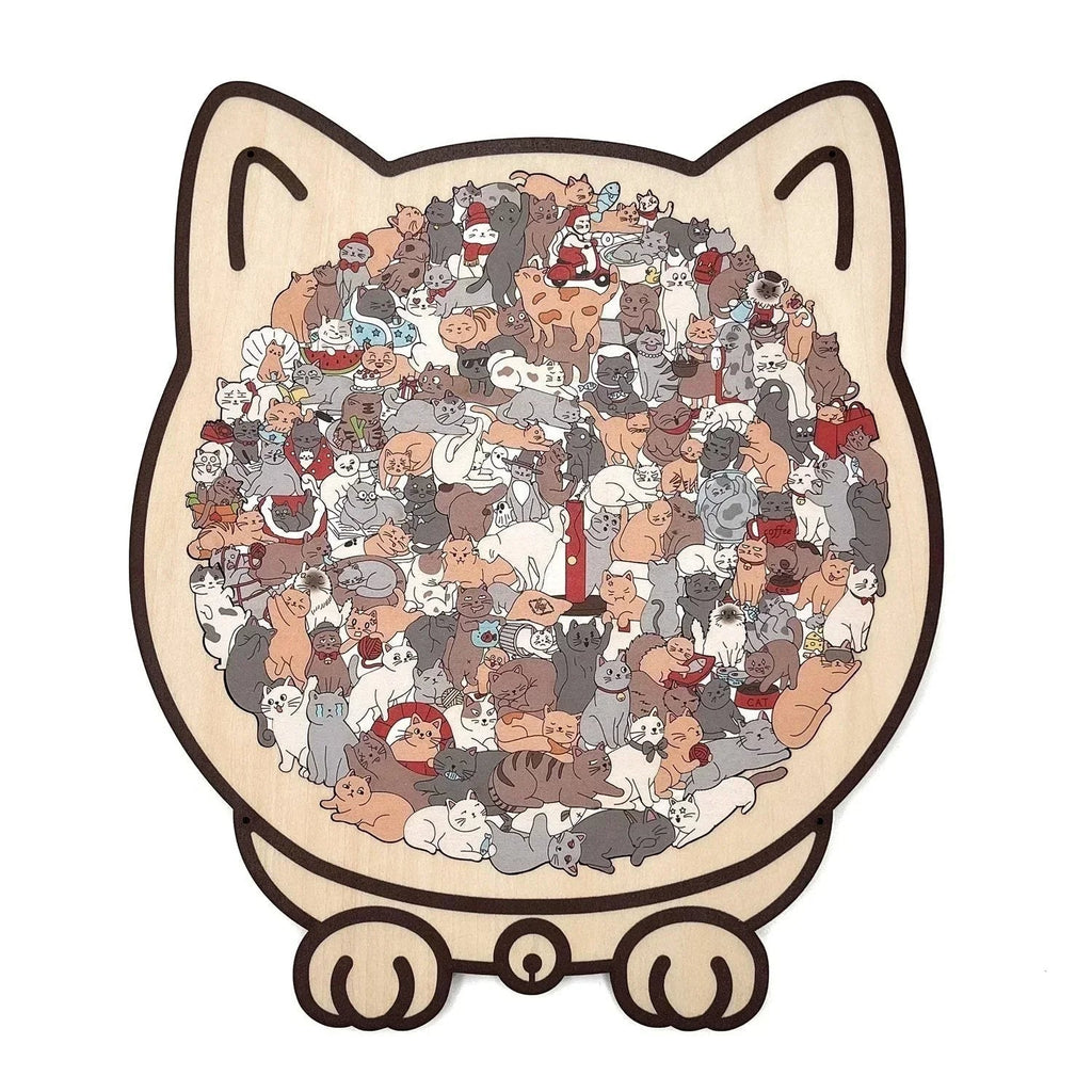 Cat-Shaped Wooden Jigsaw Puzzle with 135 Cat Pieces and Gift Box