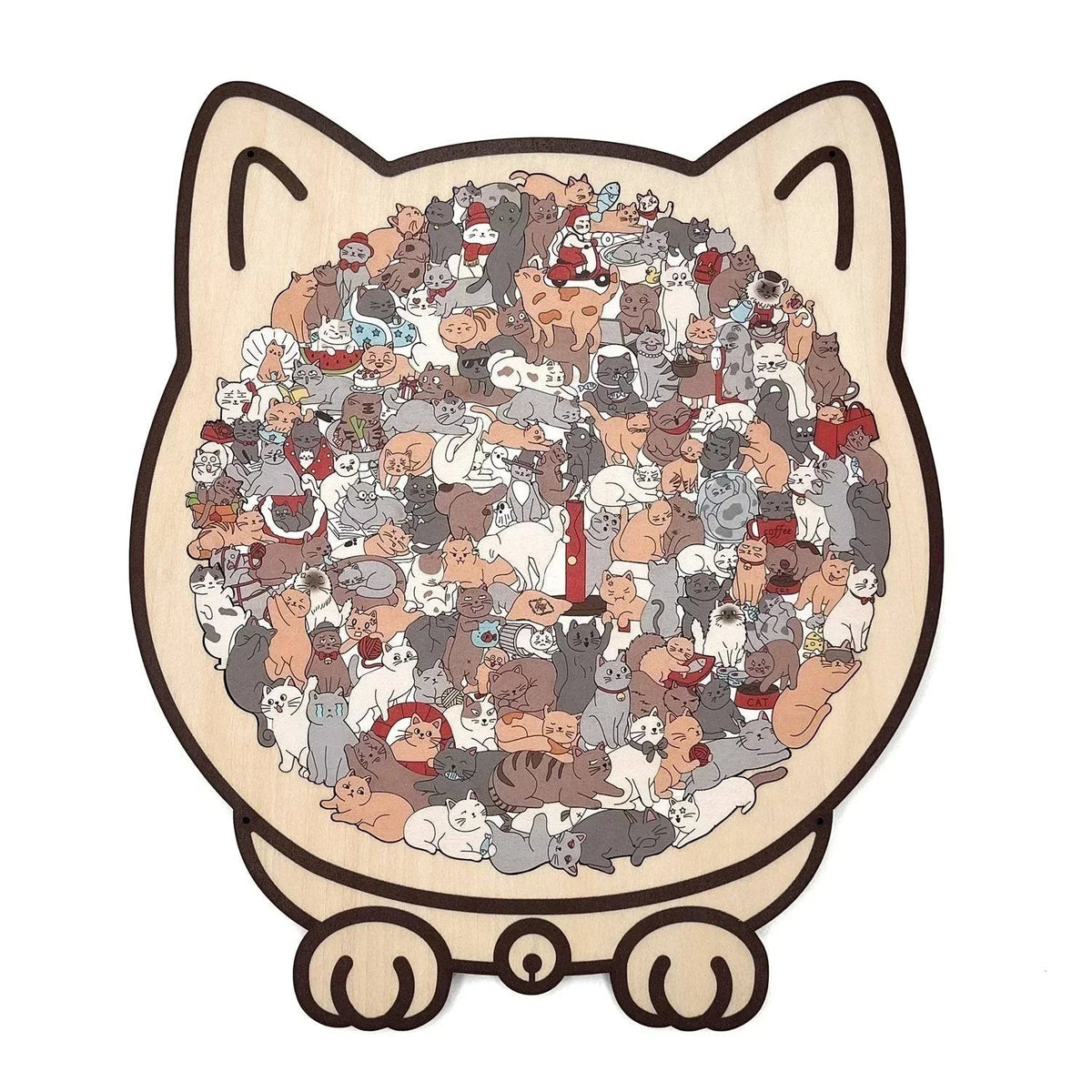 Cat-Shaped Wooden Jigsaw Puzzle with 135 Cat Pieces and Gift Box
