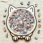 Cat-Shaped Wooden Jigsaw Puzzle with 135 Cat Pieces and Gift Box