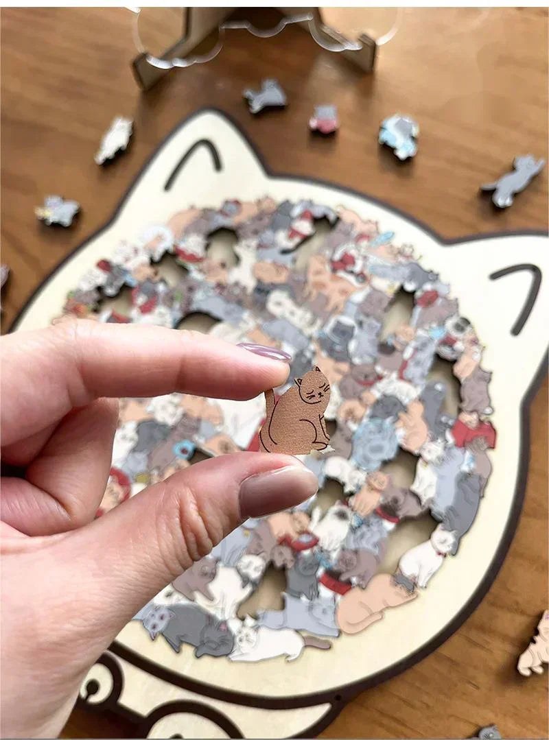 Cat-Shaped Wooden Jigsaw Puzzle with 135 Cat Pieces and Gift Box
