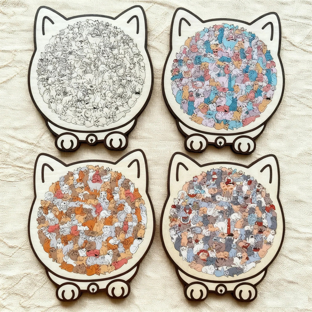 Cat-Shaped Wooden Jigsaw Puzzle with 135 Cat Pieces and Gift Box