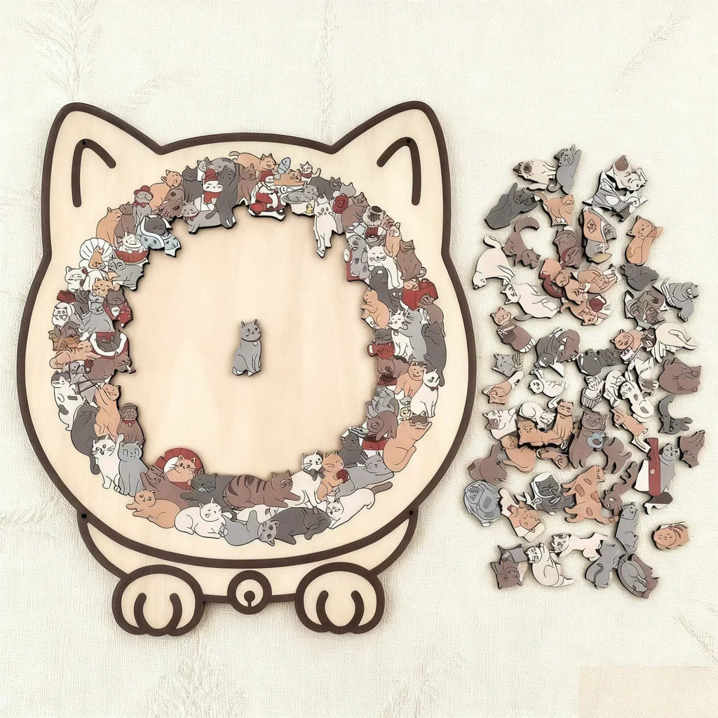 Cat-Shaped Wooden Jigsaw Puzzle with 135 Cat Pieces and Gift Box