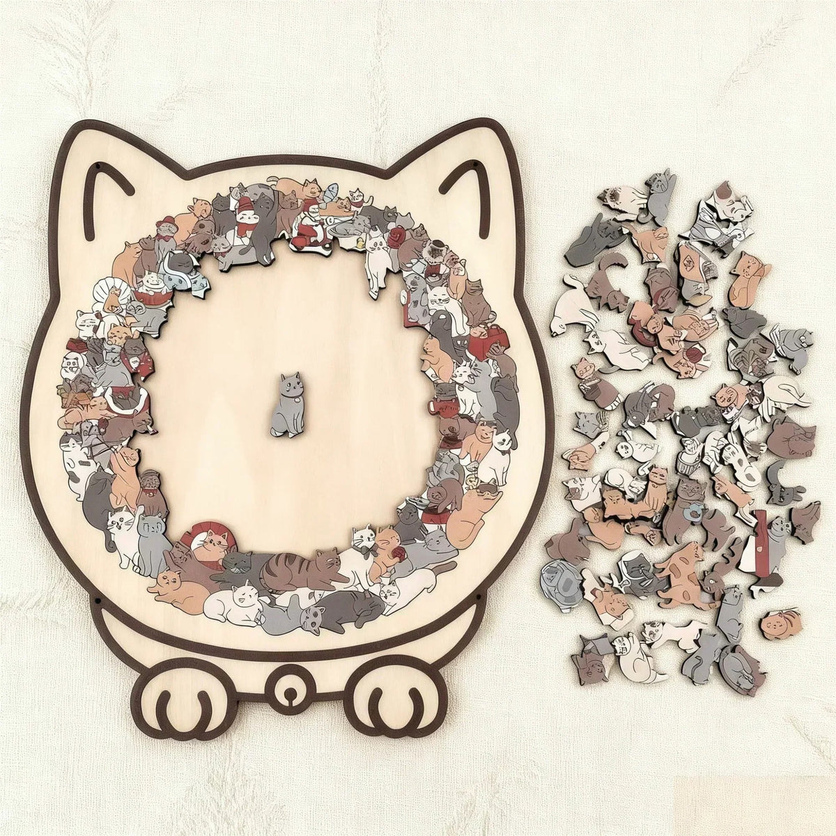 Cat-Shaped Wooden Jigsaw Puzzle with 135 Cat Pieces and Gift Box