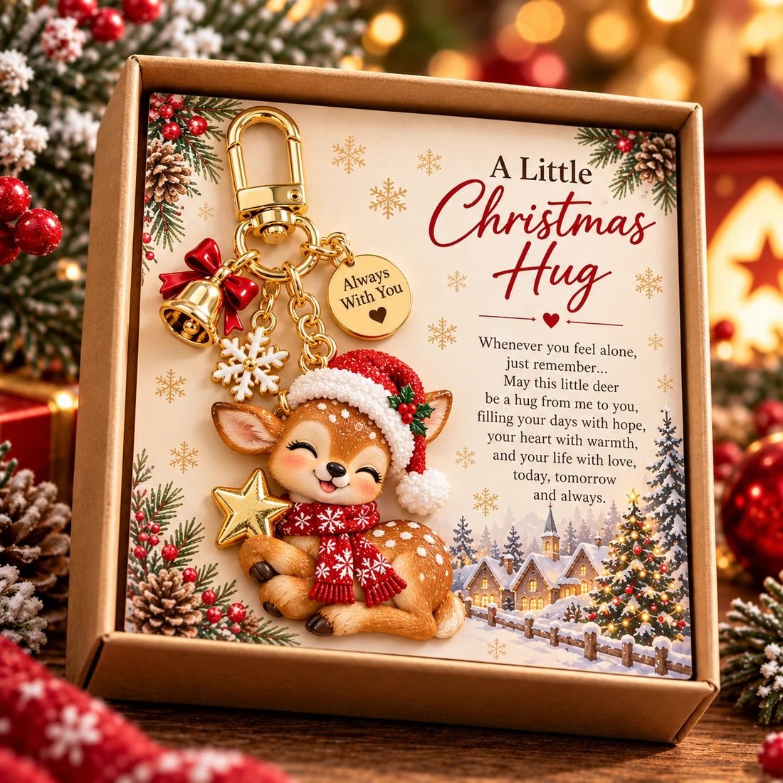 Christmas Animal Keyring Charm with Message Card – Gift Boxed
