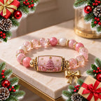 christmas beaded charm bracelet festive scene and dangling charm — Christmas stocking filler gift