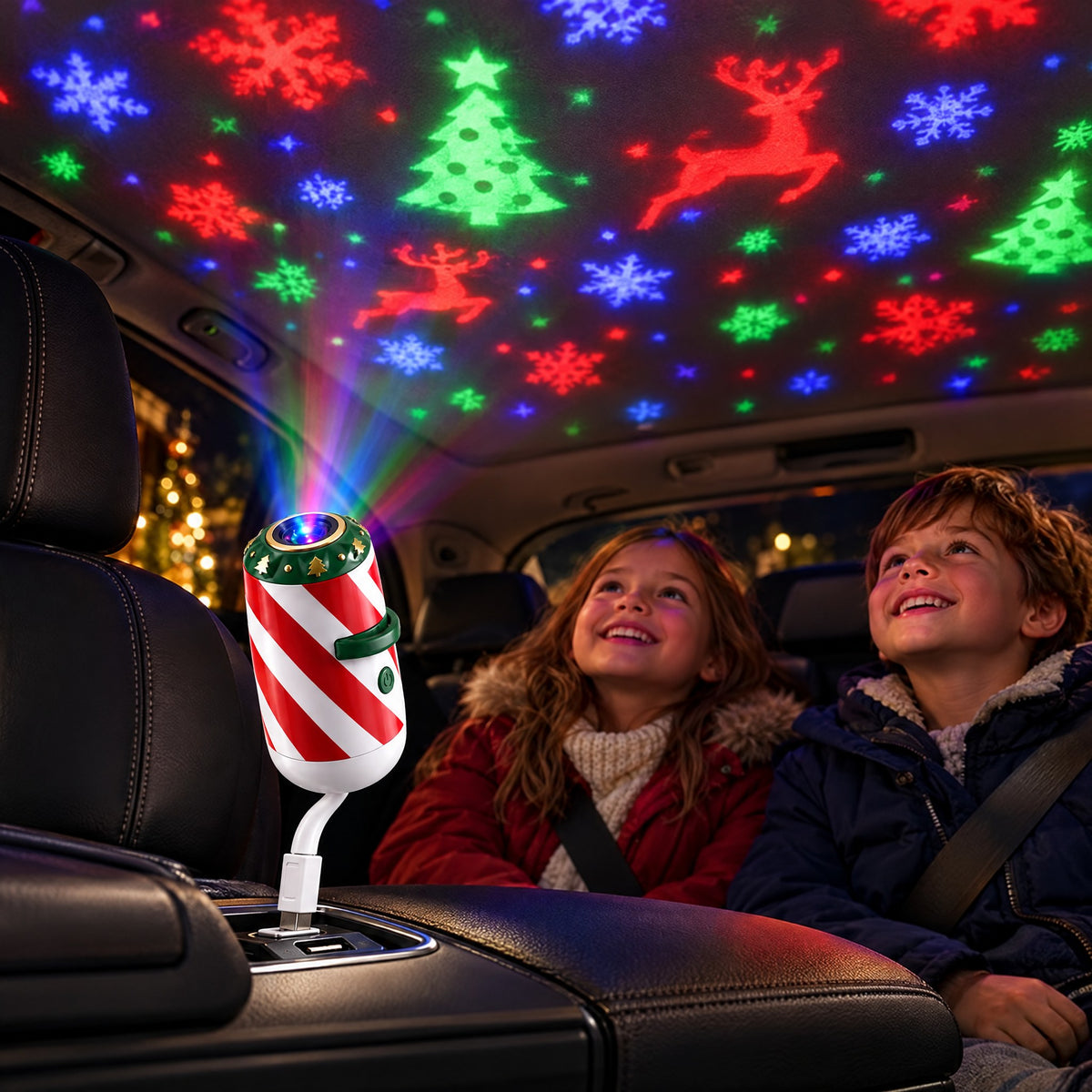 Christmas Car Projector Light with Festive Slides – USB Powered