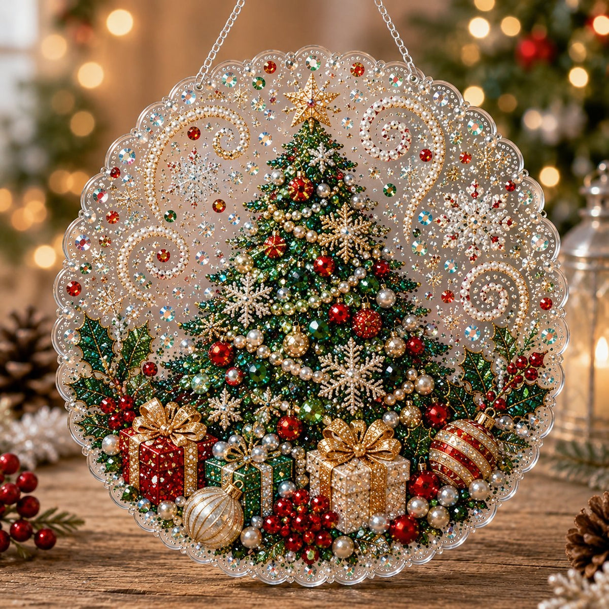 Christmas Diamond Art Hanging Ornament Kit with Pearl Beads