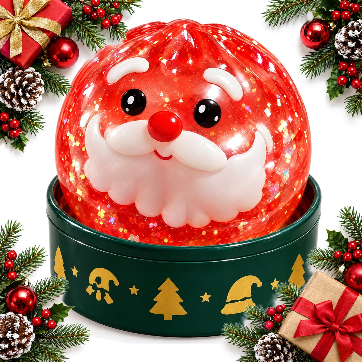 christmas glitter dumpling squishy in mini steamer tin — Christmas stocking filler gift