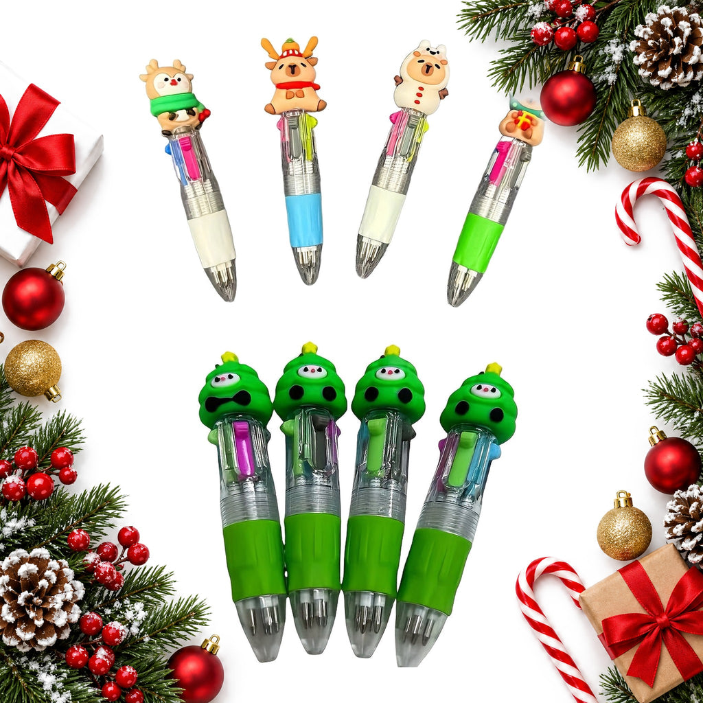 christmas mini multicolour pens with festive toppers party pack — Christmas stocking filler gift