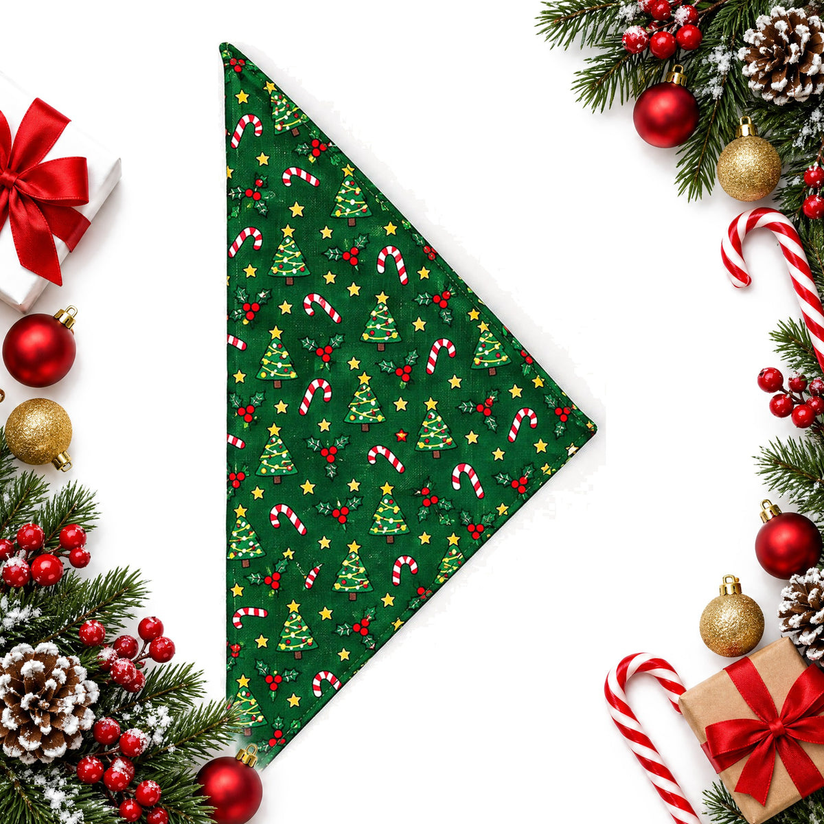 christmas print dog bandana tie on or collar loop one size — Christmas stocking filler gift