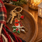 Christmas Robin Enamel Keyring and Bag Charm with Tartan Scarf