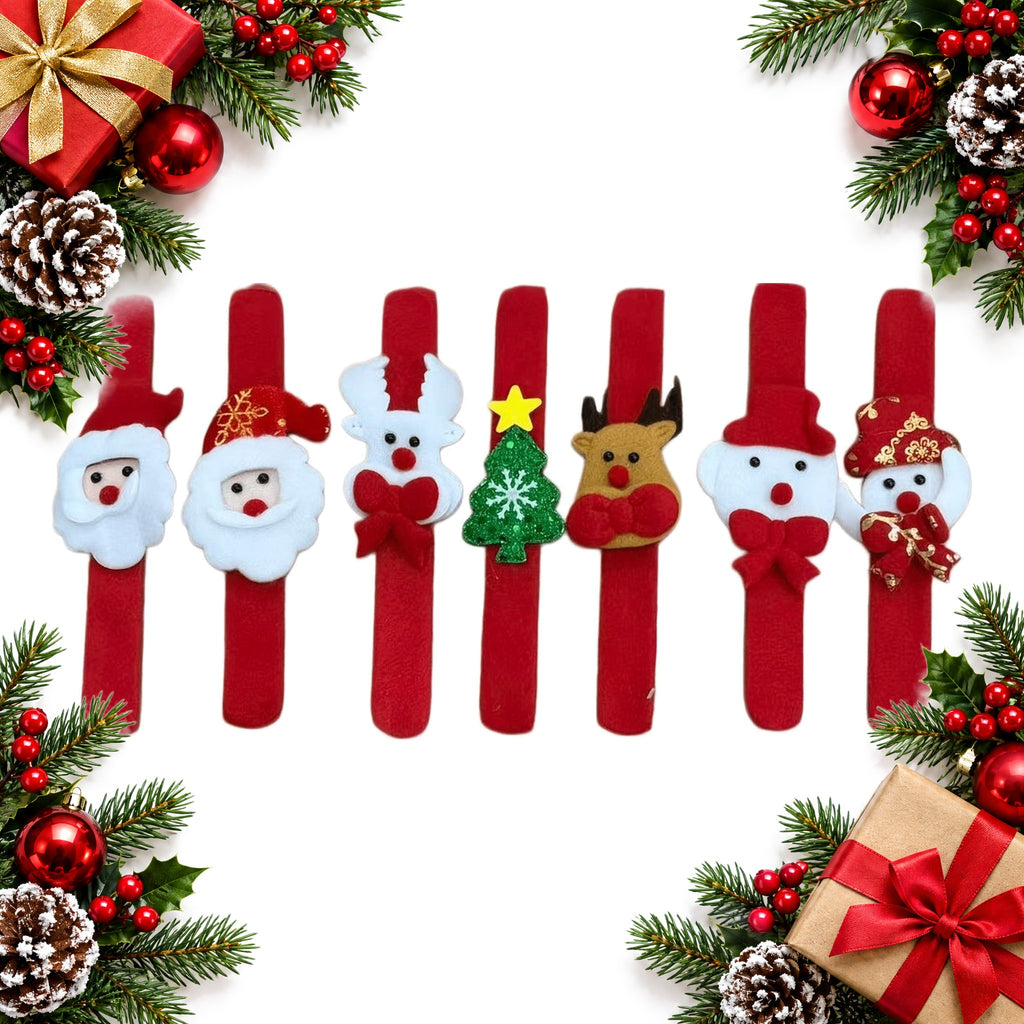 christmas slap bracelets pack of 10 santa snowman reindeer — Christmas stocking filler gift