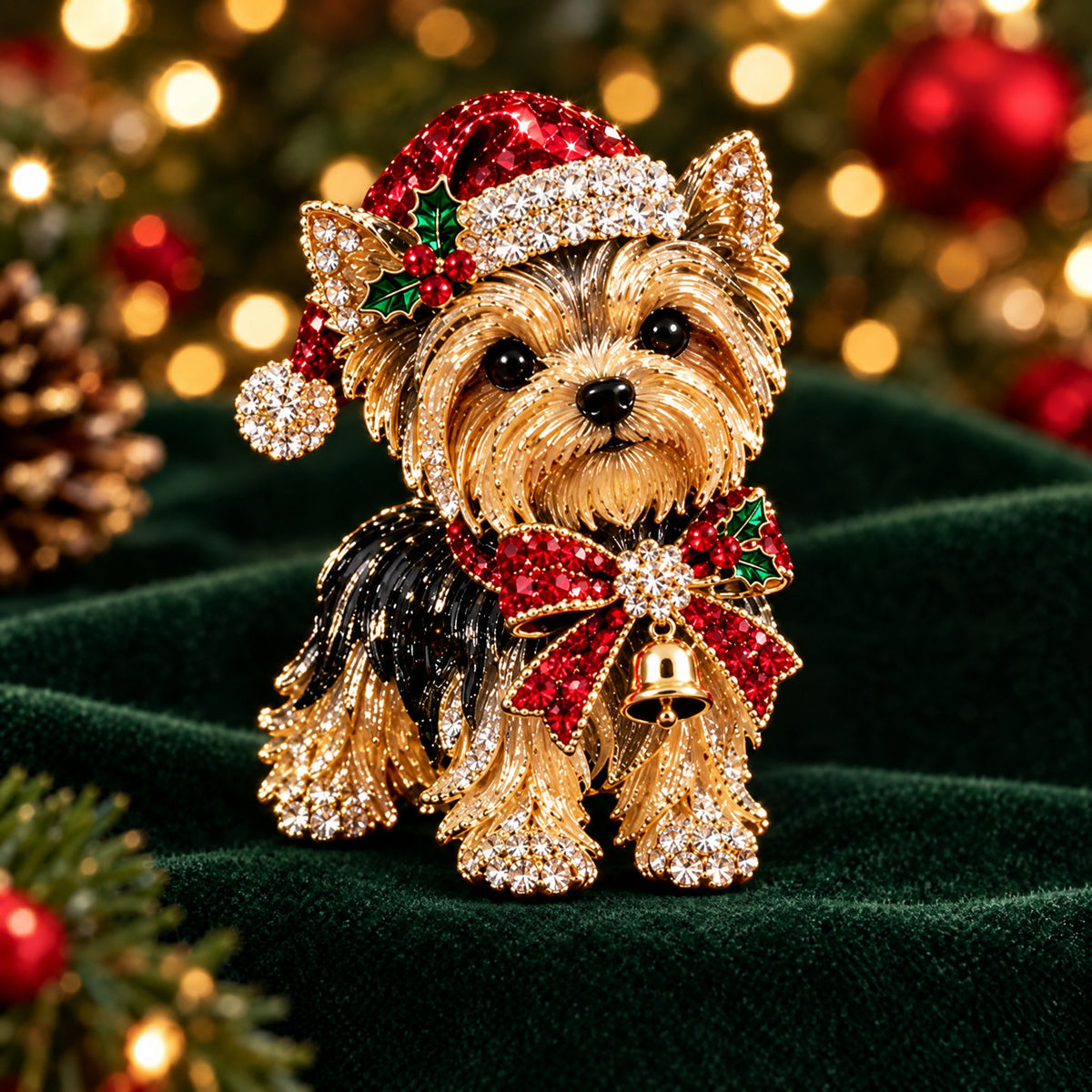 Christmas Westie or Yorkie Dog Brooch, Santa Hat Enamel Pin