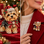 Christmas Westie or Yorkie Dog Brooch, Santa Hat Enamel Pin