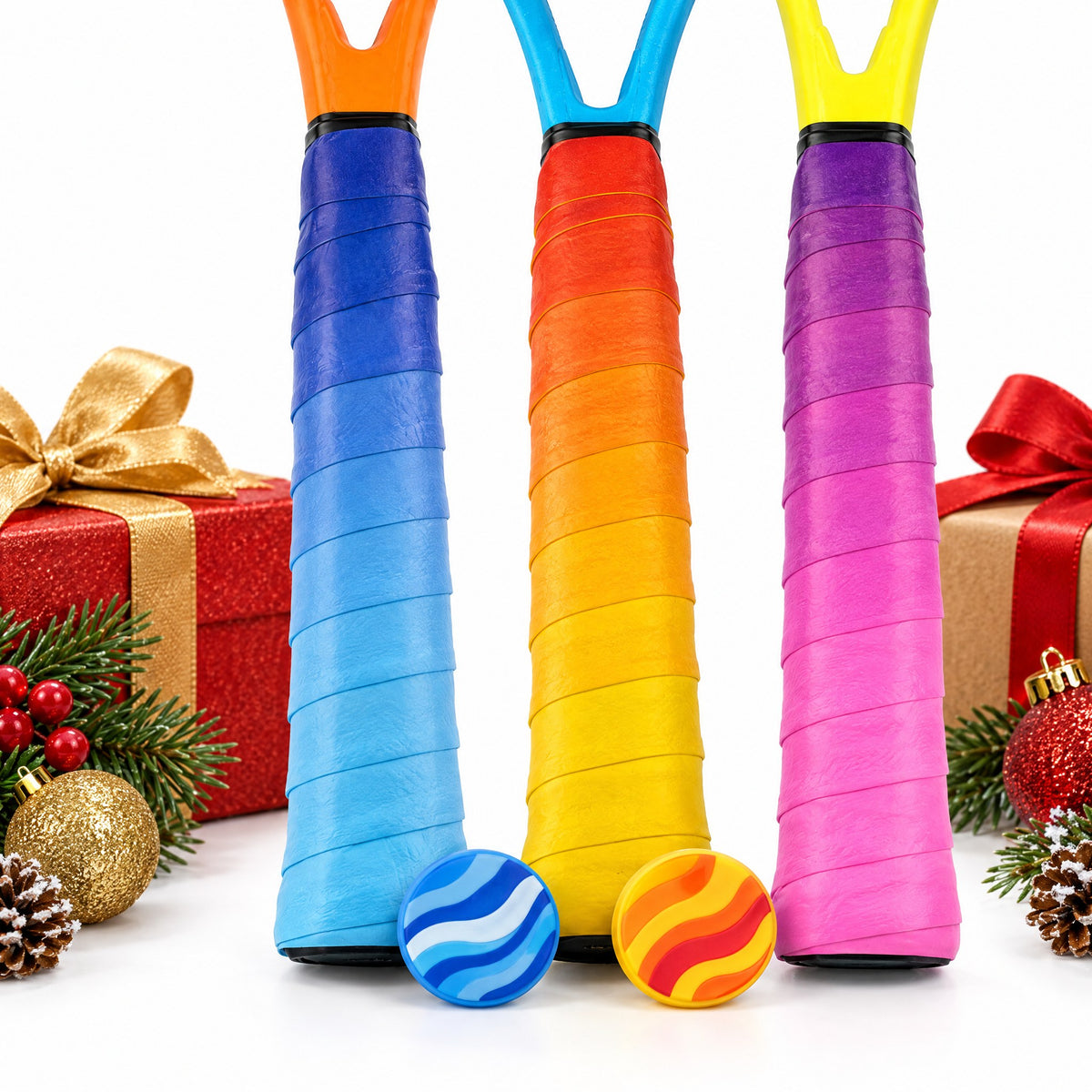 Colourful Tennis Racket Overgrips 3-Pack with Vibration Dampeners
