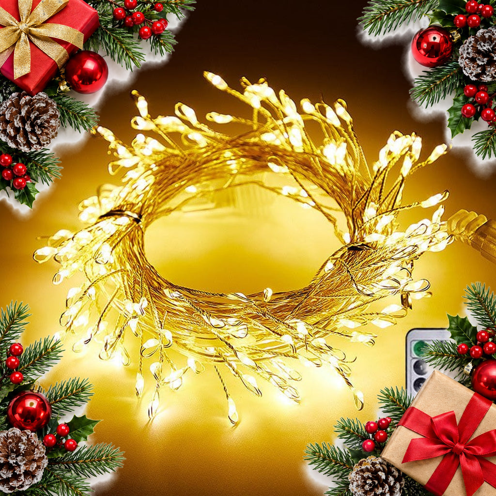 copper wire cluster fairy lights with remote 8 lighting modes — Christmas stocking filler gift