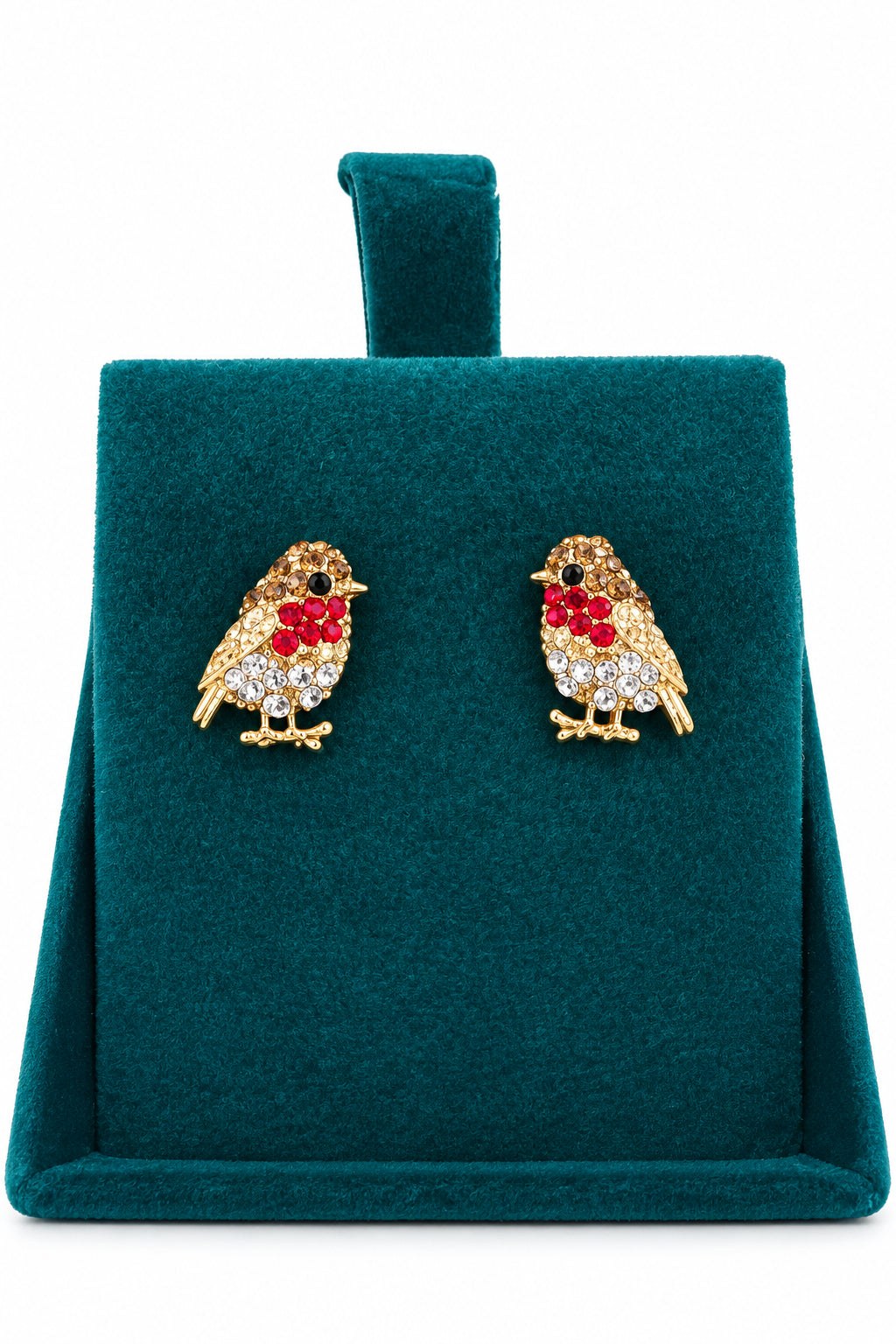 Crystal Robin Stud Earrings – Sparkly Christmas Gift for Her