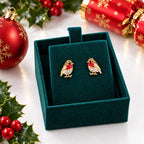 Crystal Robin Stud Earrings – Sparkly Christmas Gift for Her