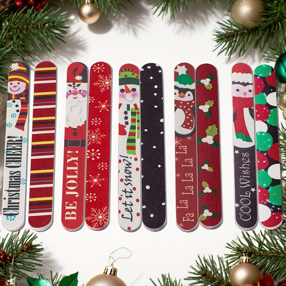 Christmas Nail Files Set of 5 – Double-Sided 180/240 Grit Emery Boards