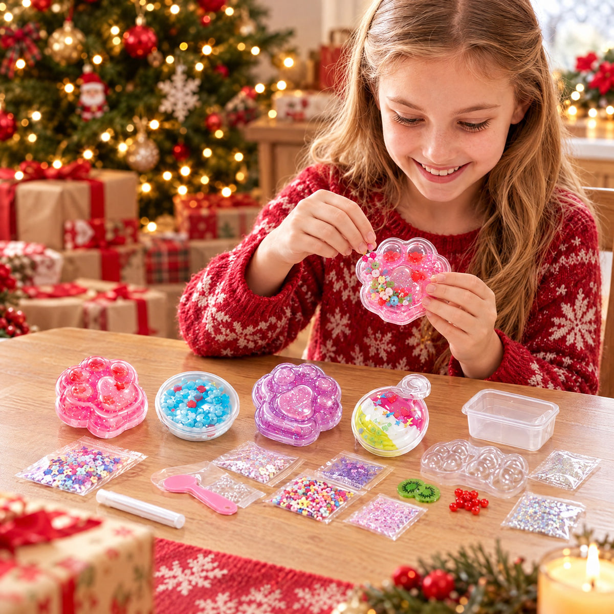 DIY Cat Paw Squishy Making Kit with Beads and Sequins