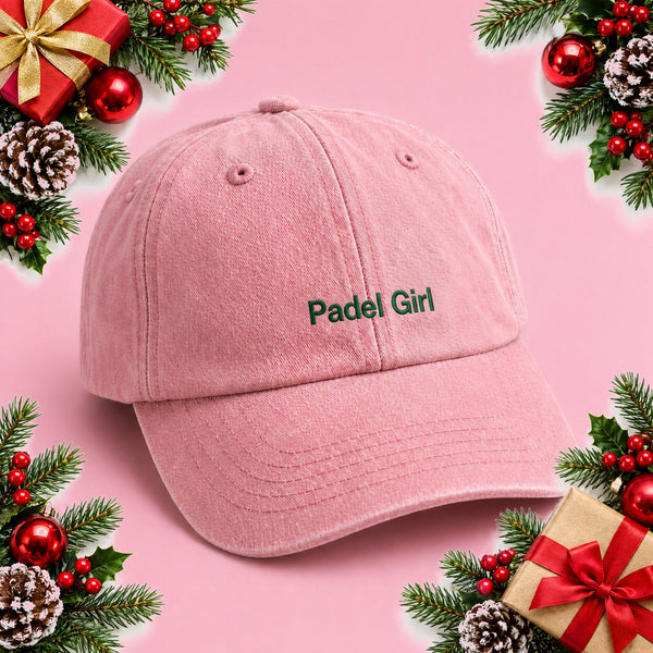 Embroidered Padel Slogan Cap in Washed Pink Cotton