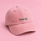 Embroidered Padel Slogan Cap in Washed Pink Cotton