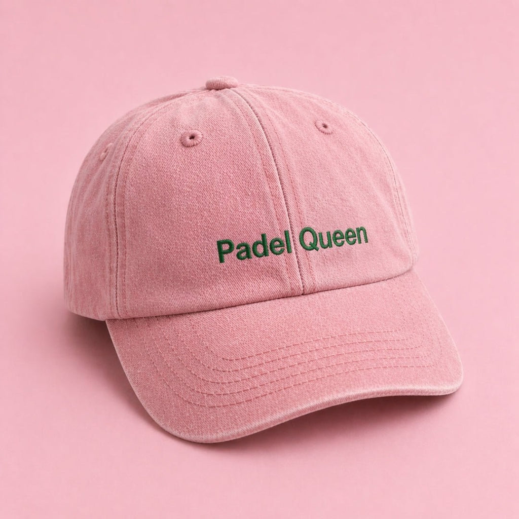 Embroidered Padel Slogan Cap in Washed Pink Cotton