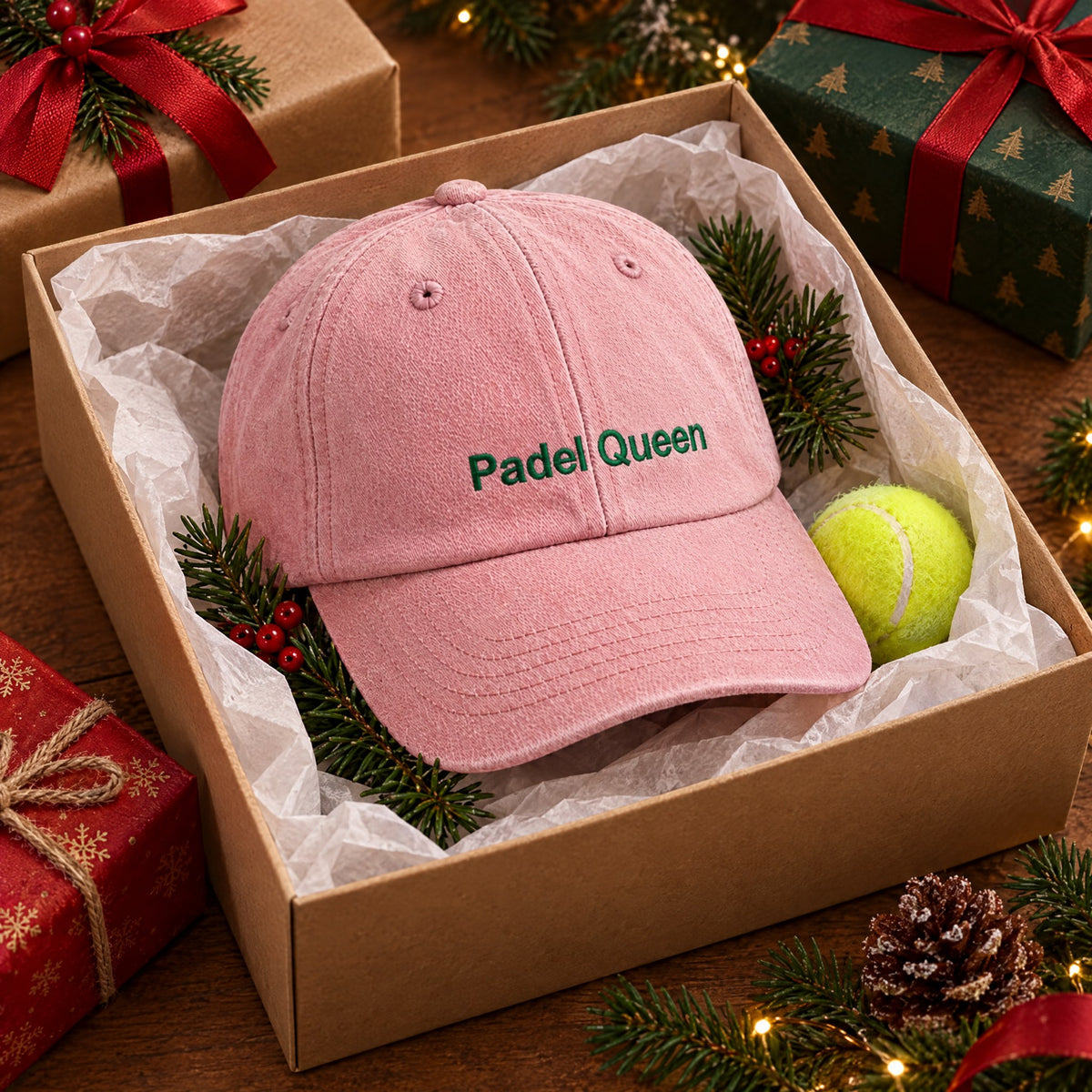 Embroidered Padel Slogan Cap in Washed Pink Cotton