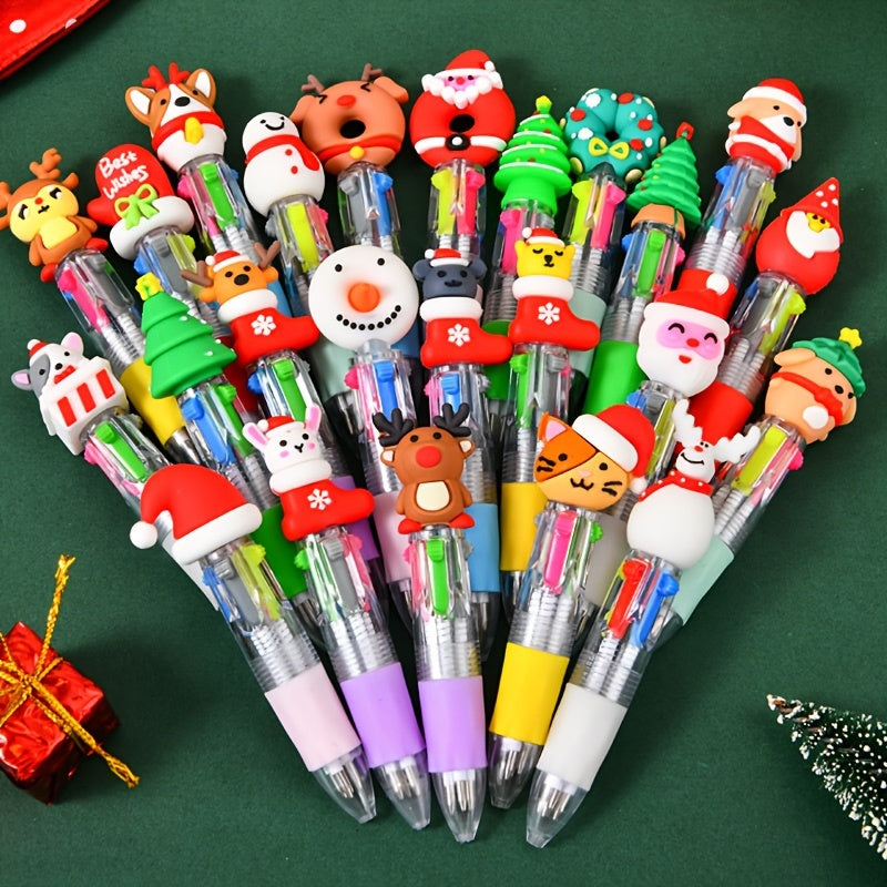 Christmas Mini Multicolour Pens with Festive Toppers – Party Pack